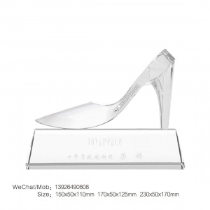 荣誉工艺礼品水晶鞋水晶玻璃水晶鞋高档奖杯摆件高跟鞋创意定做